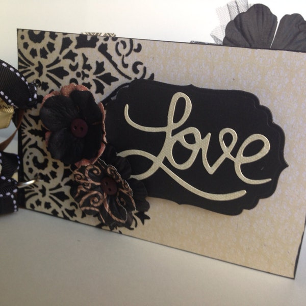 LOVE Premade pages chipboard album- black and cream