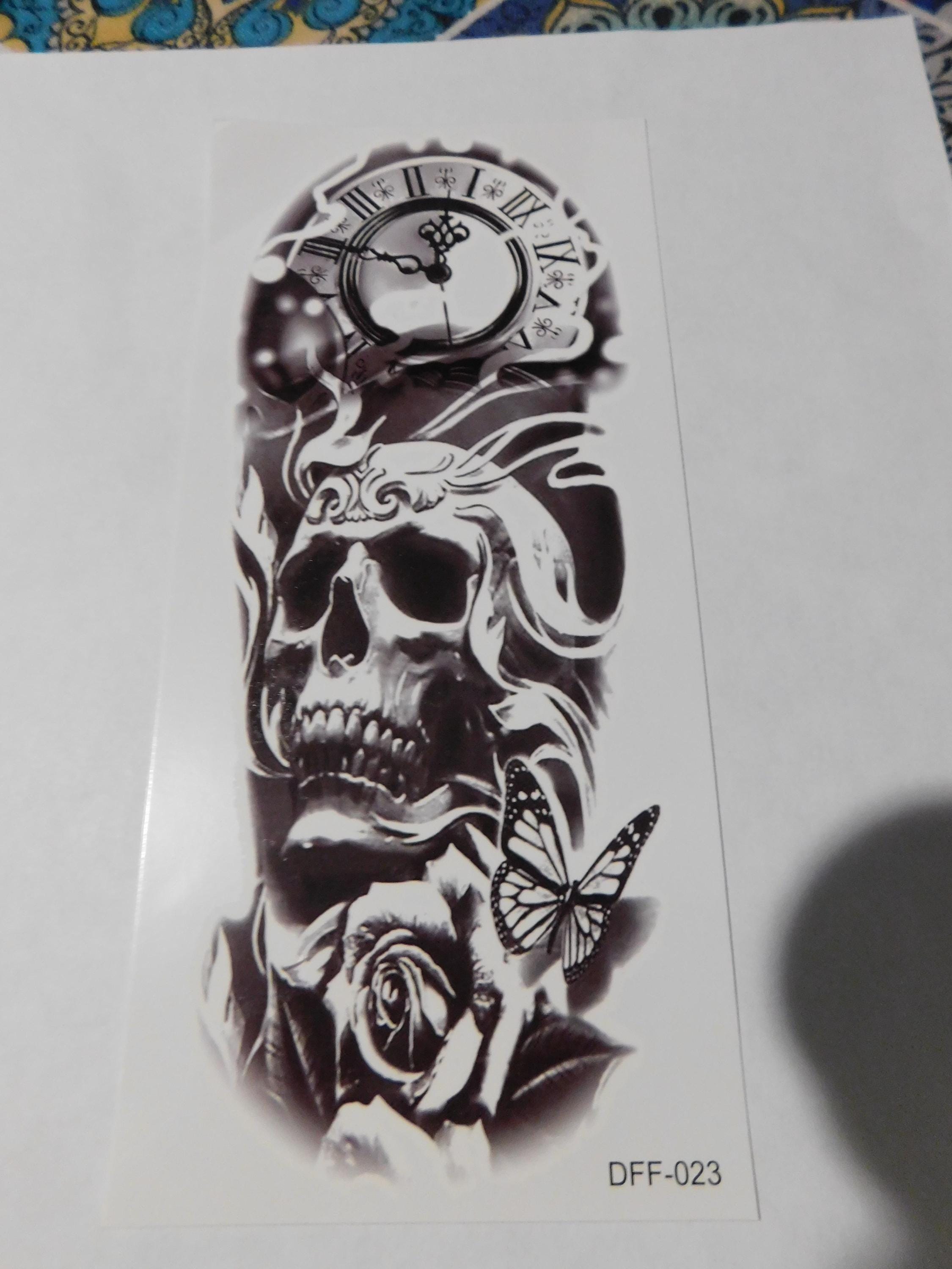 Reloj en tarjeta de tamaño mediano, tatuaje temporal, flores en