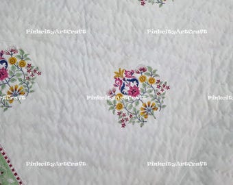 Edredón reversible de algodón, colcha hecha a mano con estampado floral, manta bohemia ligera para todas las estaciones.