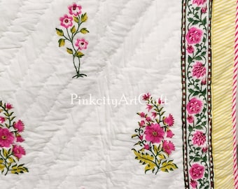 Edredón de algodón estampado a mano, manta kantha reversible