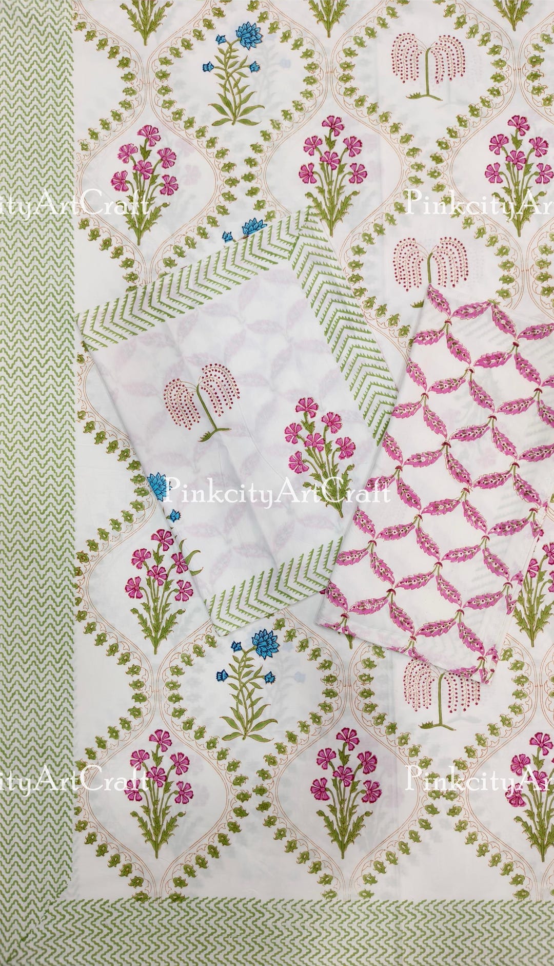 Hand Block Print Cotton Bed Sheet, Floral Buti Design - Etsy