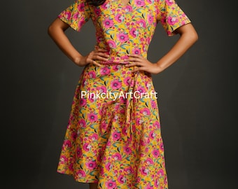 Handmade Cotton Floral Maxi Dress | Yellow Pink Boho Summer Outfit