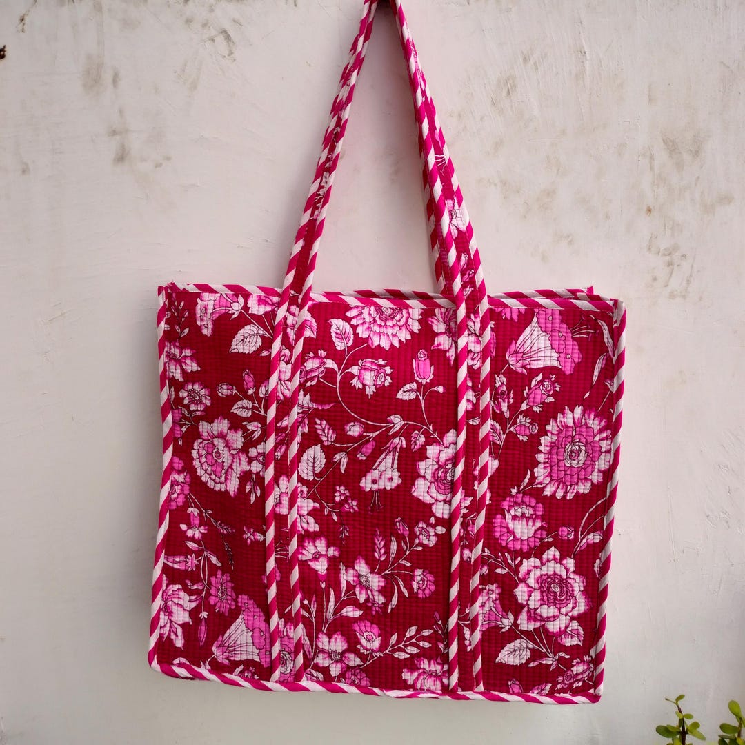 Handmade Pink Floral Tote Bag: Quilted Cotton Shopping Bag - Etsy