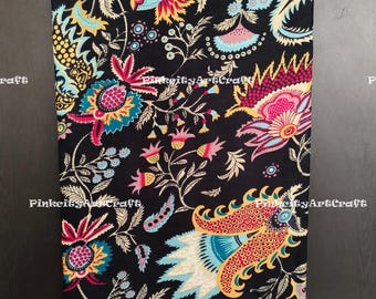 Hand Block Print Cotton Fabric, Floral Botanical Textile