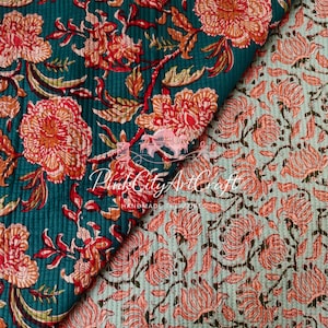 Tela de algodón acolchada con estampado floral hecho a mano, cortada a medida, reversible, estilo bohemio.