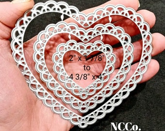 Scallop Heart Metal Cutting Die Nest of 3, Scrapbooking, Card Making, Valentines, Craft Supplies