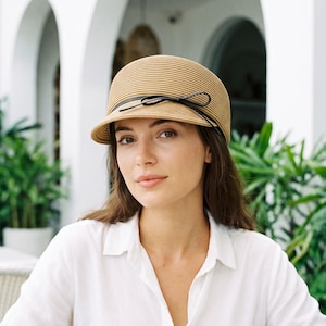 Foldable Straw Sun Hat with Bow Accent, Elegant Summer Beach Cloche, Vacation Outfit Headwear, Chic Ladies Resort Hat, Gift Idea