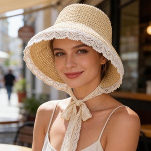 Straw Hat That Ties With Ribbon Under Chin - Etsy UK