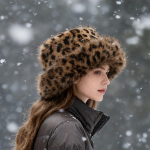 Handmade Leopard Print Faux Fur Cloche Hat: Winter Bucket Hat