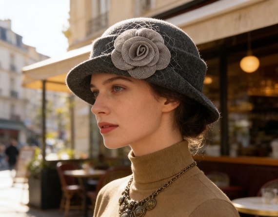 Wool Felt Hat for Women Elegant Vintage Fedora hat Spring Short-Brimmed Rose Hat Wedding Hat Church Formal Hat Vintage Cloche Hat
