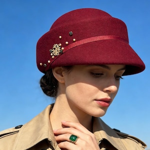 Burgundy Felt Hat Women - Etsy display picture 1