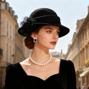 Wool Felt Hat for Women Elegant Vintage Fedora hat Spring Short-Brimmed Rose Hat Wedding Hat Church Formal Hat Vintage Cloche Hat image 3
