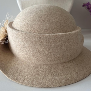 Wool Felt Hat for Women Elegant Vintage Fedora hat Spring Short-Brimmed Rose Hat Wedding Hat Church Formal Hat Vintage Cloche Hat image 10