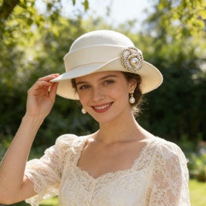 Audrey Hepburn Elegant Camellia Wool Cloche Hat Wedding Guest Hat For Women Bridal Shower Hat Spring Church Hat Spring Wool Hat Fedora Hat