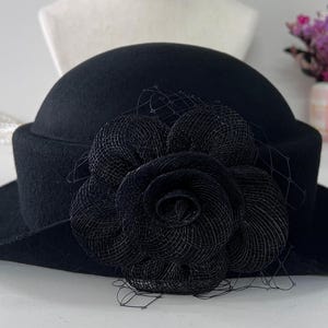 Wool Felt Hat for Women Elegant Vintage Fedora hat Spring Short-Brimmed Rose Hat Wedding Hat Church Formal Hat Pillbox Hat For Women image 5
