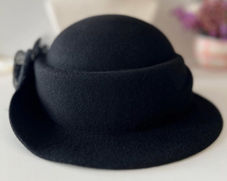Wool Felt Hat for Women Elegant Vintage Fedora hat Spring Short-Brimmed Rose Hat Wedding Hat Church Formal Hat Pillbox Hat For Women image 7