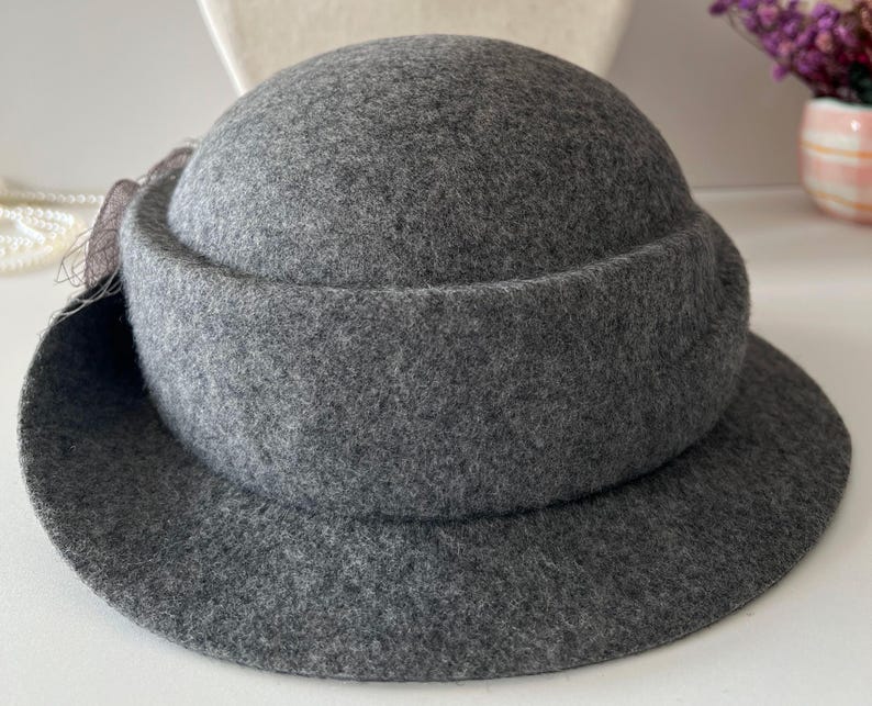 Wool Felt Hat for Women Elegant Vintage Fedora hat Spring Short-Brimmed Rose Hat Wedding Hat Church Formal Hat Vintage Cloche Hat image 7