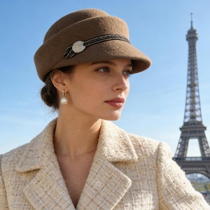 Women Wool Riding Hat, Beret Hat, Fashion Hat for Trip, Newsboy Hat, Casual Outfit, Brown Versatile, Anniversary Gift for Her