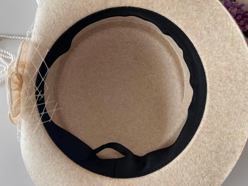 Wool Felt Hat for Women Elegant Vintage Fedora hat Spring Short-Brimmed Rose Hat Wedding Hat Church Formal Hat Vintage Cloche Hat image 11