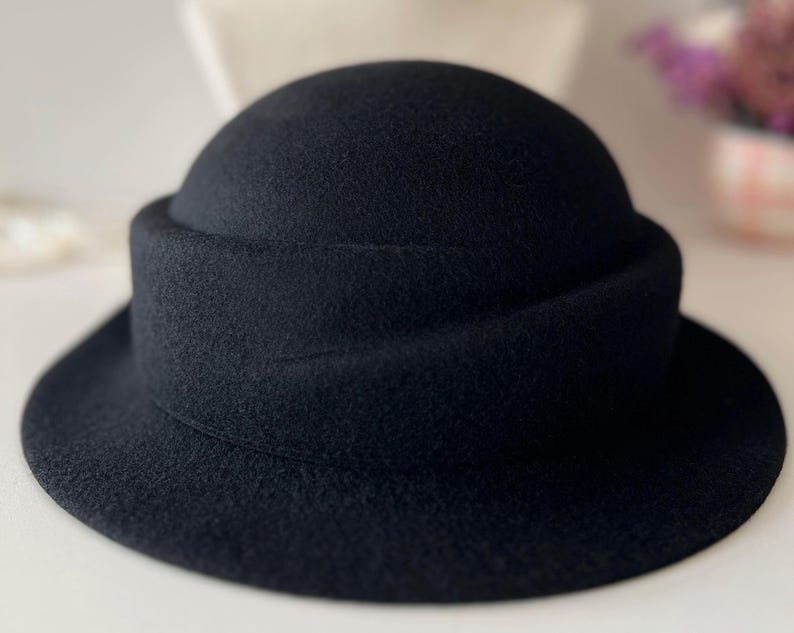 Wool Felt Hat for Women Elegant Vintage Fedora hat Spring Short-Brimmed Rose Hat Wedding Hat Church Formal Hat Pillbox Hat For Women image 6