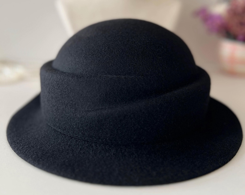 Wool Felt Hat for Women Elegant Vintage Fedora hat Spring Short-Brimmed Rose Hat Wedding Hat Church Formal Hat Vintage Cloche Hat image 14
