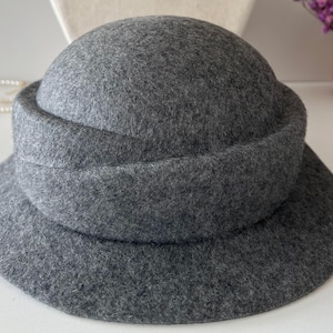 Wool Felt Hat for Women Elegant Vintage Fedora hat Spring Short-Brimmed Rose Hat Wedding Hat Church Formal Hat Vintage Cloche Hat image 6