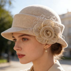 Wool Felt Hat for Women Elegant Vintage Fedora hat Spring Short-Brimmed Rose Hat Wedding Hat Church Formal Hat Pillbox Hat For Women image 2