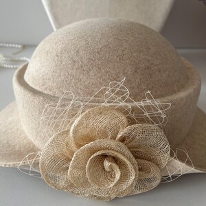 Wool Felt Hat for Women Elegant Vintage Fedora hat Spring Short-Brimmed Rose Hat Wedding Hat Church Formal Hat Pillbox Hat For Women image 9