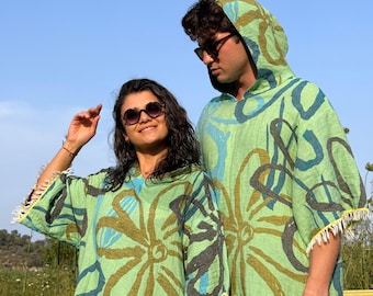 Poncho de surf de algodón turco hecho a mano: bata de playa para cambiarse