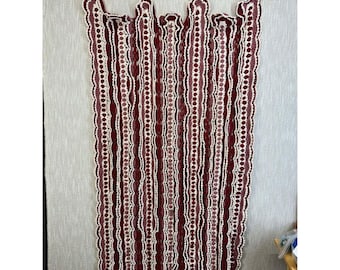 Vintage Handmade Crochet Throw Blanket Burgundy Rose Boho Ruffle 06