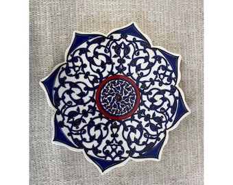 Traditional Iznik Turkish Ceramic Art Trivet Heat Resistant Blue Red 039