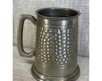 Vintage Sheffield English Pewter Hammered Tankard Dunlop Tyres Glass 039-3