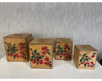 Vintage Nesting Wooden Cherry Canisters Set of 4 Made in Japan 008 (25)