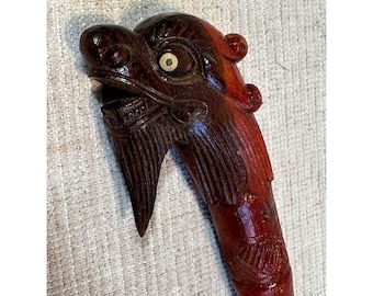 Vintage Carved Wood Dragon Dog Head Cane Folk Art Stick 016/1 296