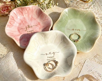 Bandeja para joyas, plato de cerámica personalizado grabado para joyas, plato de cerámica personalizado para anillos, soporte para joyas con nombre, regalo para damas de honor, regalo de boda