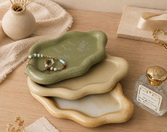 Engraved Ceramic Jewelry Trinket Tray, Ceramic Cloud Tray, Jewelry Organizer, Whimsical Home Decor, Gift for Her, Mother's Gift