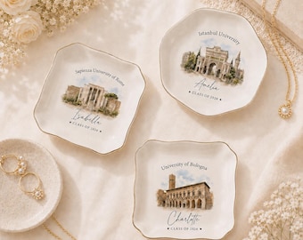 Personalized University Ring Dish, Custom College Keepsake Tray, Student Graduation Gift, Campus Jewelry Dish for Her Class 2026