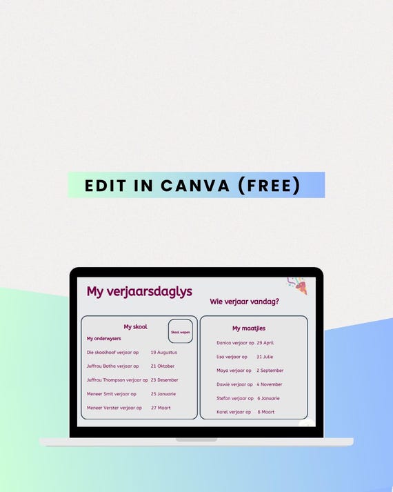 Kinder verjaarsdag kalender