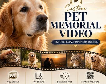 Vídeo conmemorativo para mascotas Vídeo personalizado de homenaje a tu mascota a partir de fotos Presentación de diapositivas en recuerdo de la pérdida de tu perro/gato Regalo conmemorativo personalizado para mascotas Entrega en 48 horas