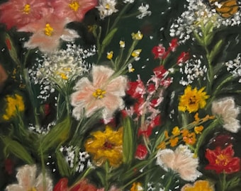 Original Soft Pastel Painting Blooming Meadow Wall Art