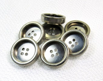 Silver Reflection: 3/4" (19mm) Dished Metal Buttons • Set of 7 Vintage New Old Stock Matching Buttons