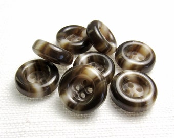 Oh So Chunky: 11/16" (18mm) Dark Brown-Cream-Off White Marbled Buttons • Set of 8 New / Unused Buttons