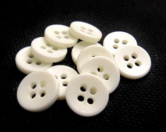 Paper White: 7/16" (11mm) Glossy White Buttons • Set of 12 Vintage New Old Stock Matching Buttons