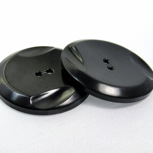 Smooth Dimensions: Large 1-5/8 41mm Glossy Black Buttons Set of 2 Matching Vintage Buttons image 3