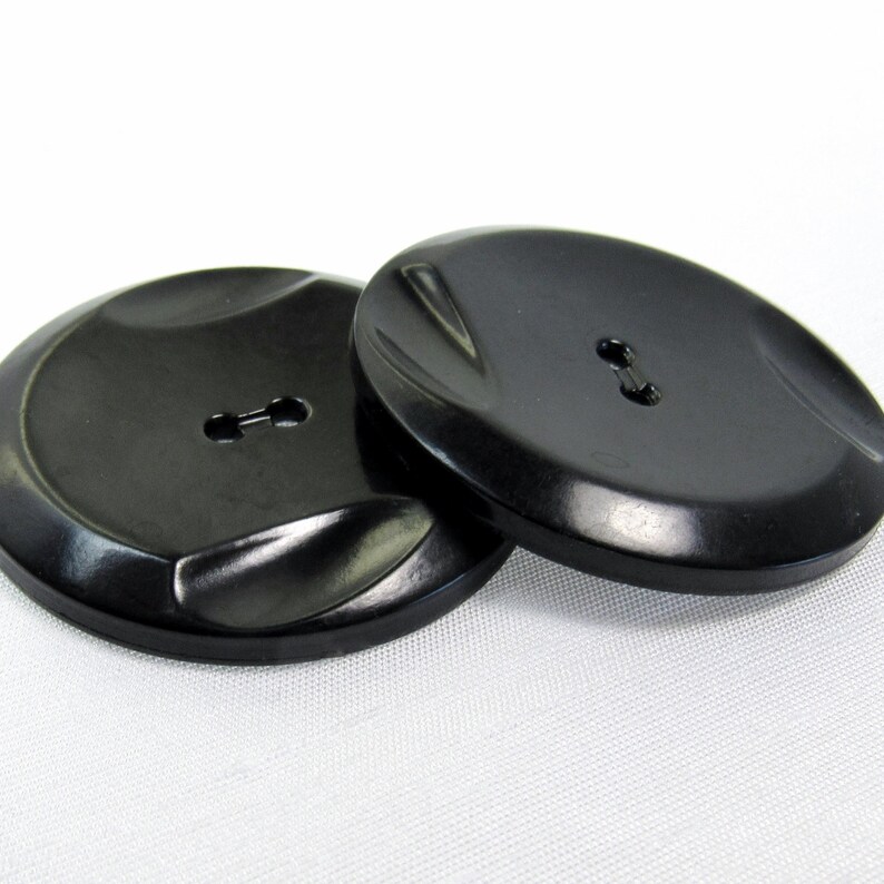 Smooth Dimensions: Large 1-5/8 41mm Glossy Black Buttons Set of 2 Matching Vintage Buttons 画像 3