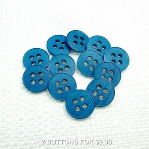 Deep Pacific Textures: 7/16&quot; (11mm) Blue Buttons• Set of 12 Vintage New Old Stock Matching Buttons