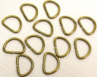 Goldtone D Rings: 3/4" (19mm) x 1/2" (13mm) Split Metal Rings • Set of 12 Vintage New Old Stock Rings