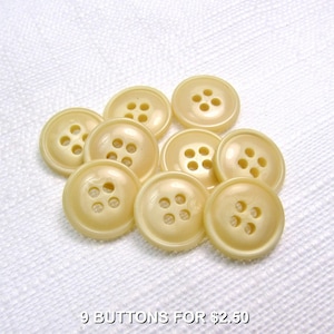 Mottled Maize: 5/8" (15mm) Yellow-Tan Faux Bone Buttons • Set of 9 Vintage New Old Stock Buttons