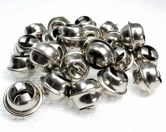 Jingle Bells! 5/8" (15mm) Wide x 1/2" (13mm) High Bright Silvertone Metal Bells • Set of 24 New / Unused Bells