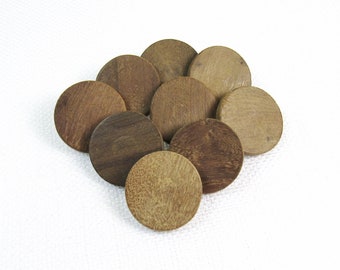 Coin Style: 11/16" (18mm) Genuine Wood Buttons with Shanks • Set of 9 Vintage New Old Stock Buttons